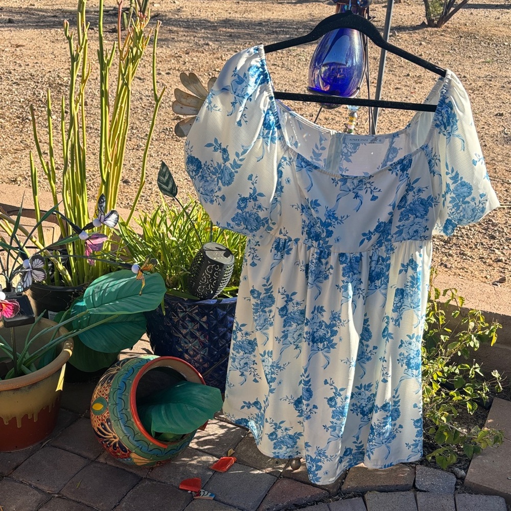 Altar'd State Blue and White Floral Mini Dress
